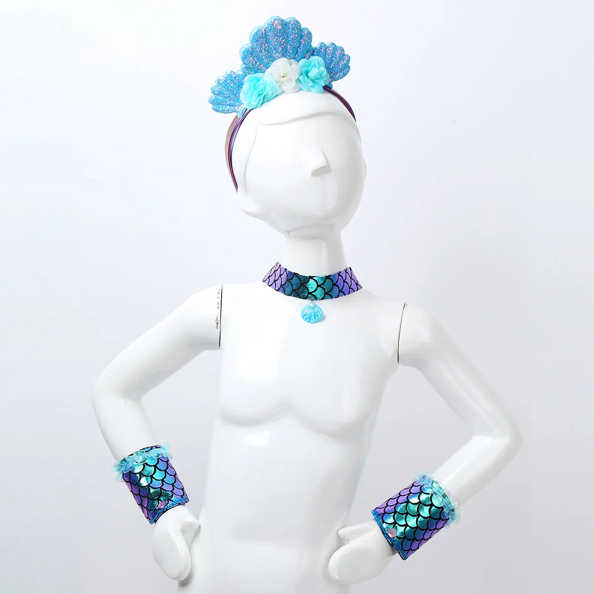 Женский костюм русалки повязка на голову с принтом рыбьей чешуи и рукавами