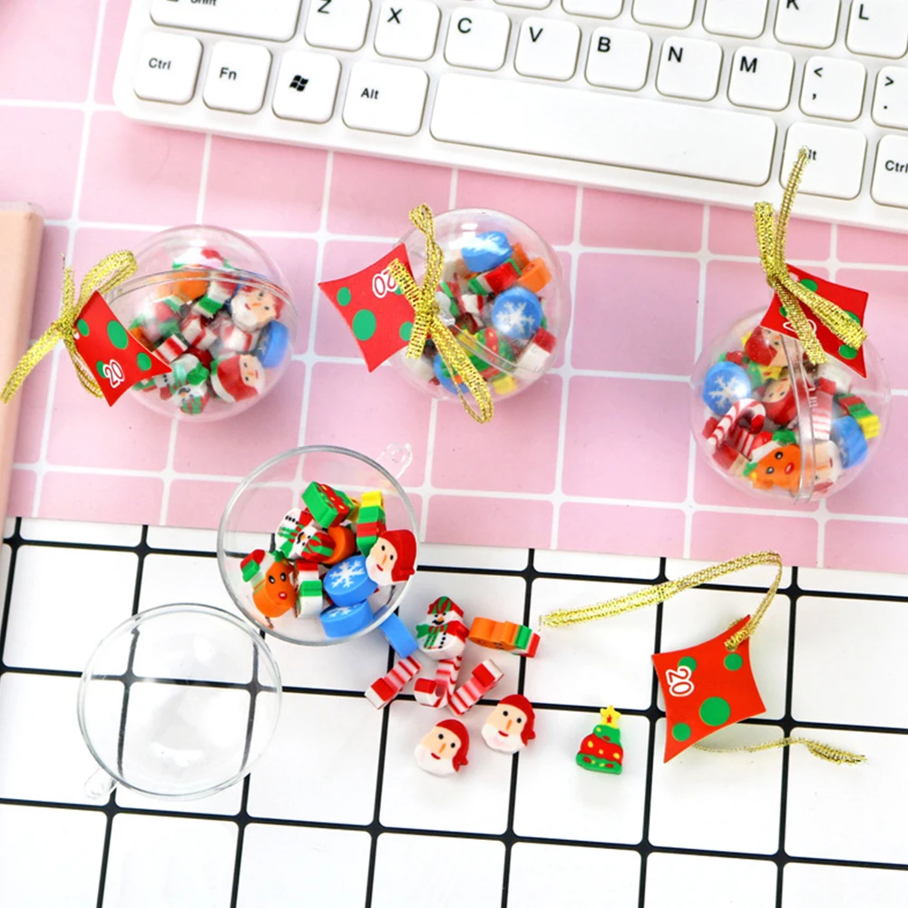 

12balls/pack Mini Colorful Cartoon Portable Ball Christmas Eraser School Small Kids Children Gift Ornament Students Stationery
