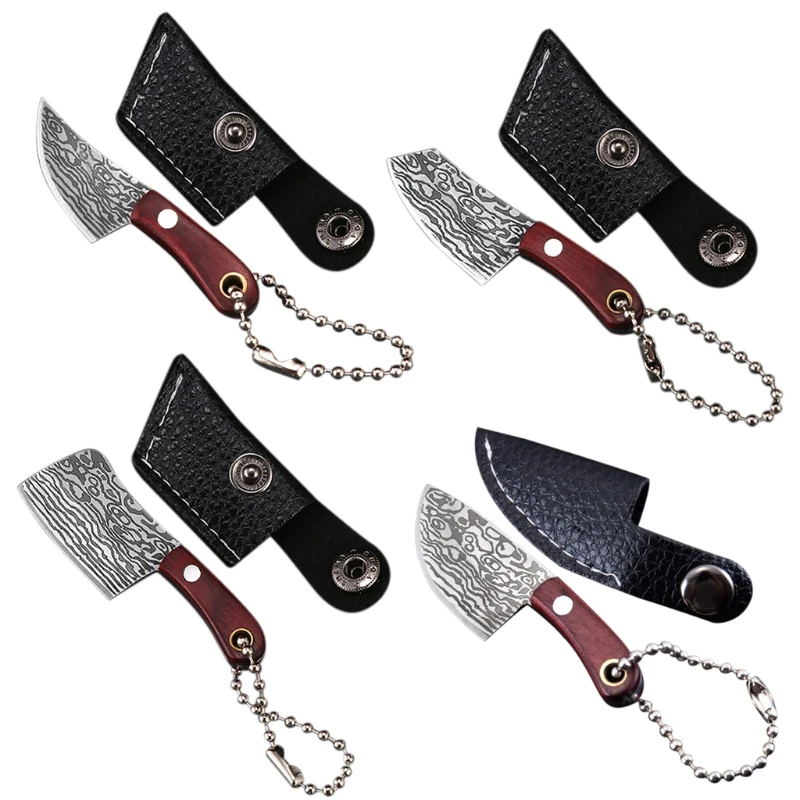

Mini Chef Knife with Sheath Keychain Mini Butcher Knife Package Opener Tools Tiny Damascus Outdoor Survival Camping Cutting Tool