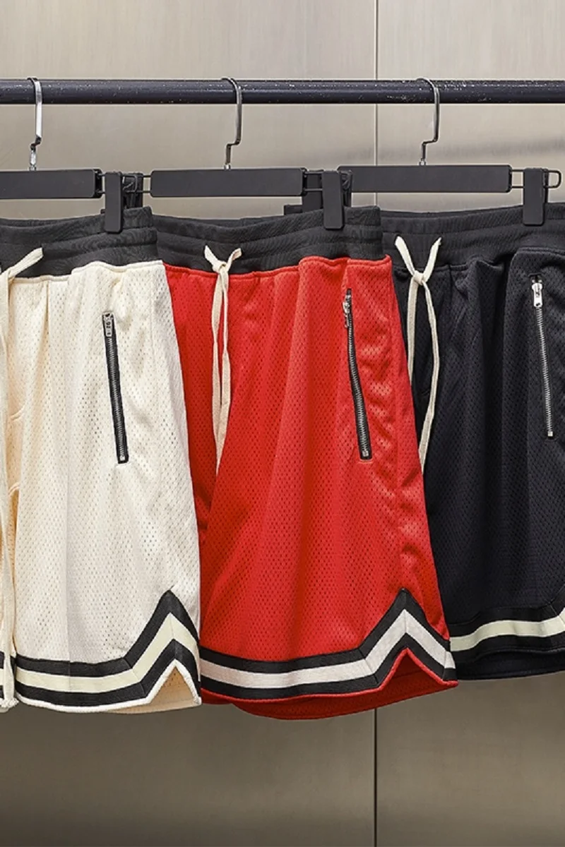 

Classic high street brand 1:1 Jerry Lorenzo mesh summer men's shorts solid zipper pocket hip hop loose Unisex beach shorts