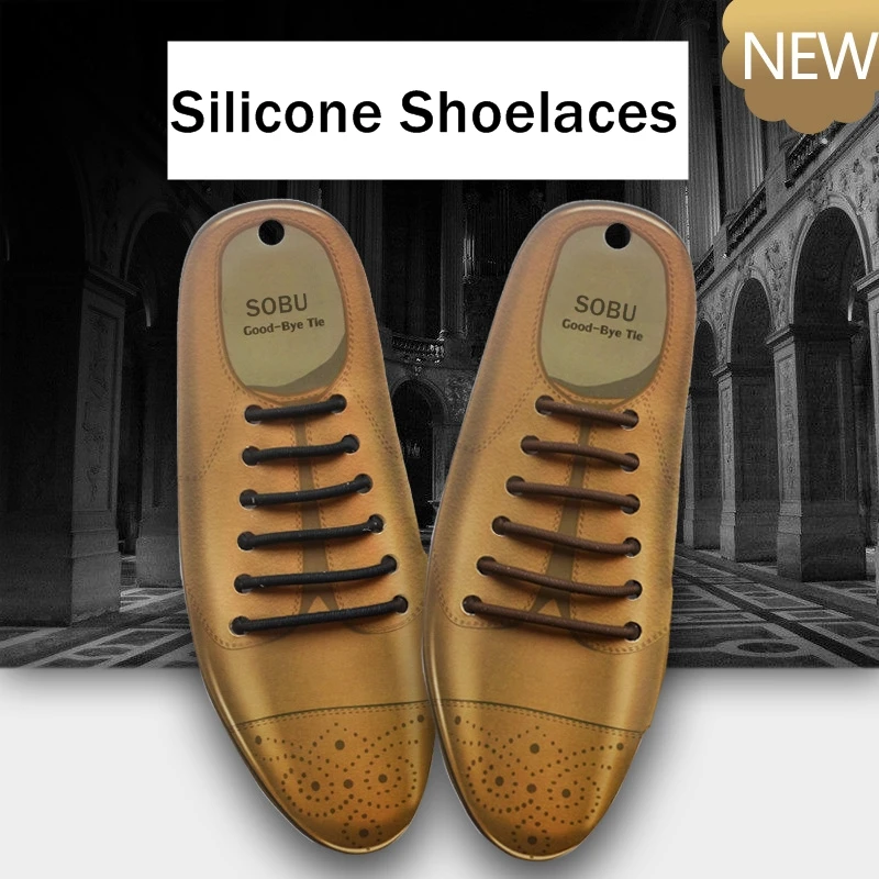 

3 Sizes Men Leather Shoes Lazy No Tie Shoelaces Elastic Silicone Shoe Lace