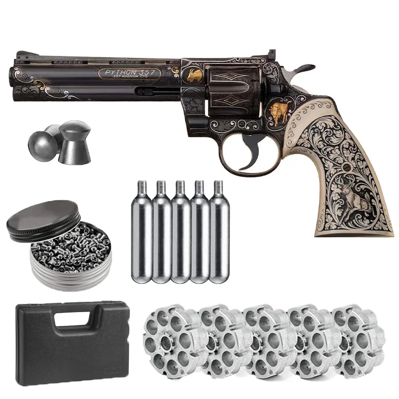 

Anaconda 357 Revolver Air Gun, five carbon dioxide bullets and a pack of 500 carat lead bullets, home decoration metal wall sign