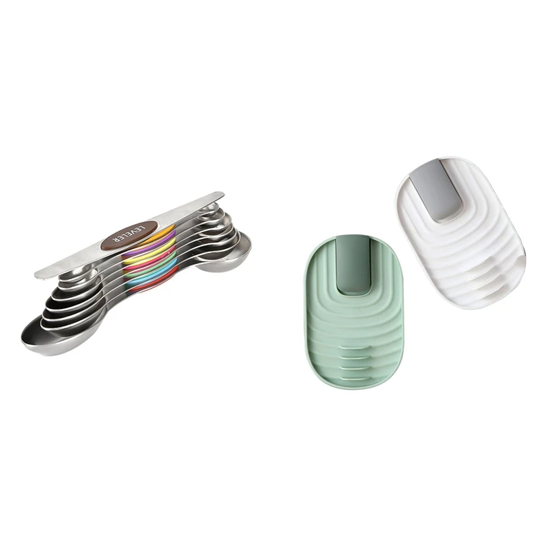 

8PCS Stainless Steel Double Head Measuring Spoon & 2 Pack Spoon Rest For Kitchen, Foldable Pot Lid Spoon Holder