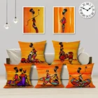 Африканский Подушка с изображением женщины чехол африканская жизнь абстрактная живопись декоративные подушки квадратные льняные подушки домашний Декор Подушка Чехол