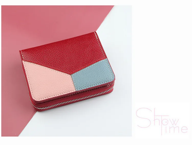 

Women's Zipper Wallet Short Style Ladies Button Wallet Fashion Splicing Leather Coin Purse Large Capacity Wallet Card Case