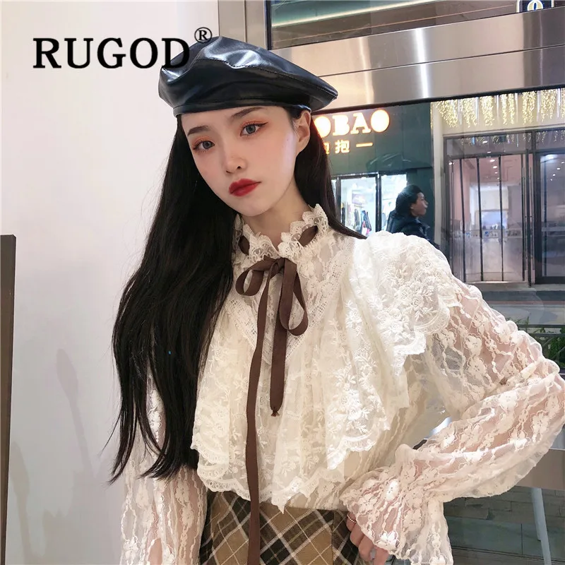 RUGOD Весенняя элегантная кружевная блузка женские блузки с длинным рукавом