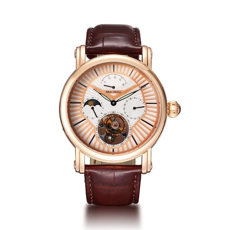 Белый Механические часы Seagull Tourbillon, запас мощности, индикатор дня и ночи, ручные мужские часы 518,6806 с сертификационной бумагой - Цвет: Белый