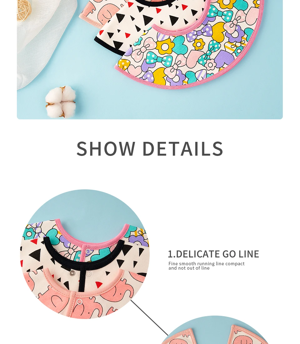 

Elinfant New Arrival 100% cotton baby bibs comfortable fashion design snap closure baby bandana drool bibs