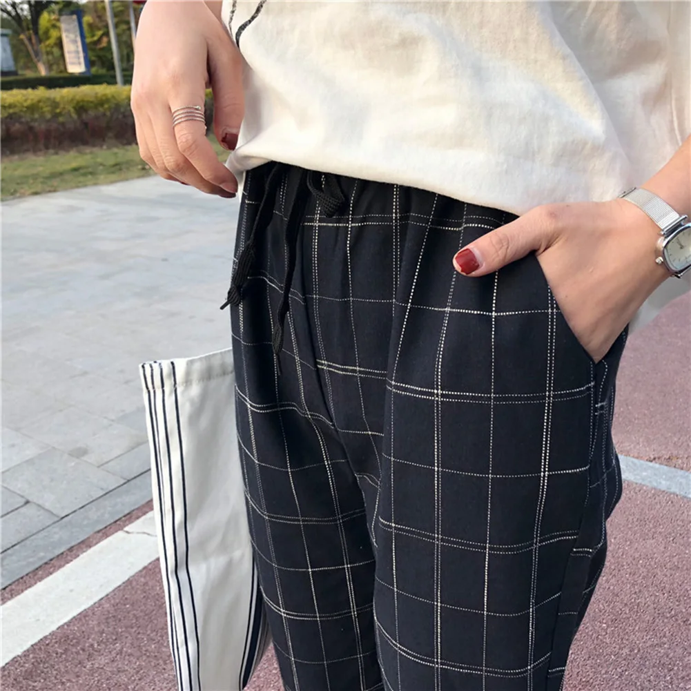 Модные женские клетчатые Свободные повседневные штаны-шаровары с Кулиской |