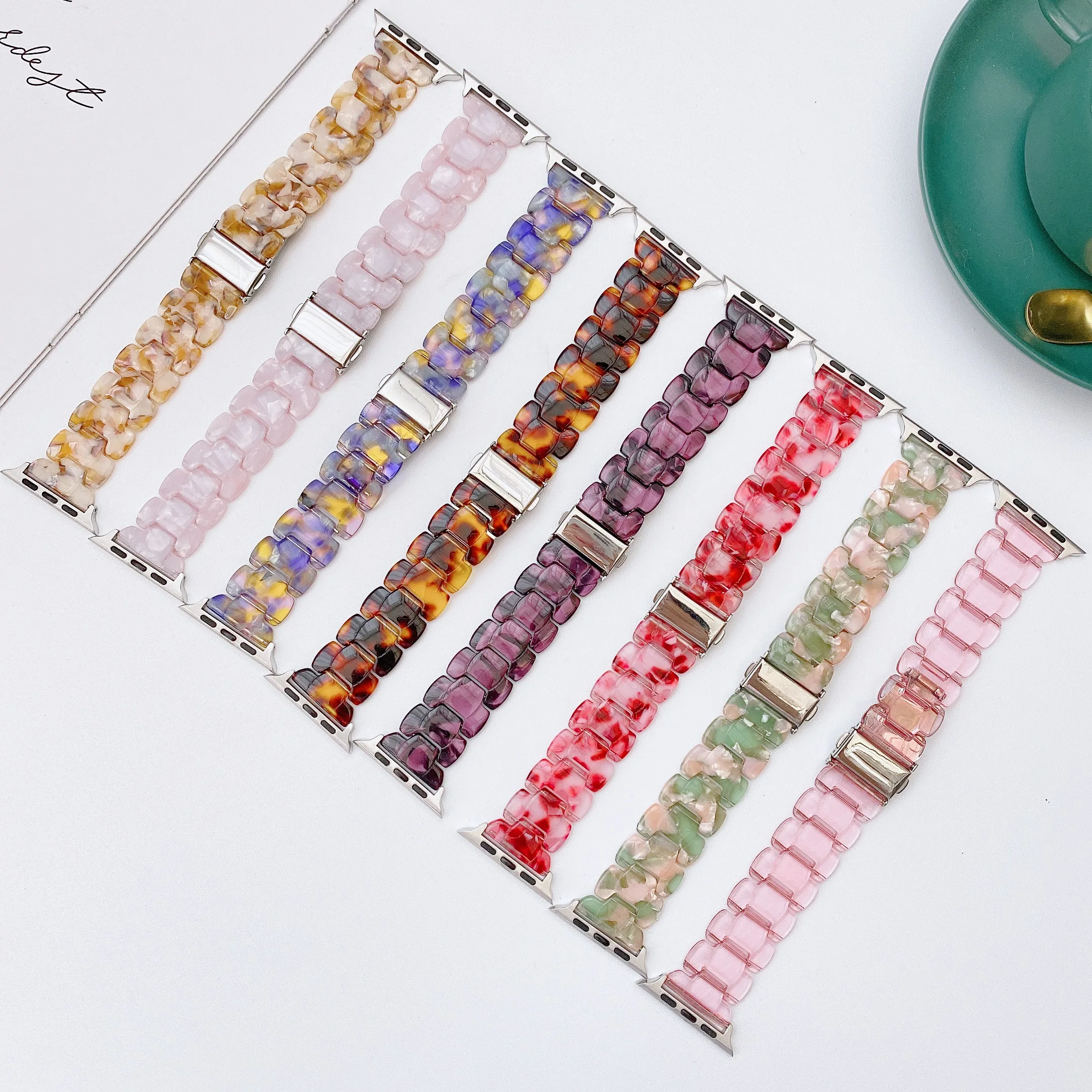 

Resin strap for Apple Watch 7 6 5 4 SE 45mm 44mm 40mm for iwatch series 3 38mm 42mm colourful resin metal stainless steel strap