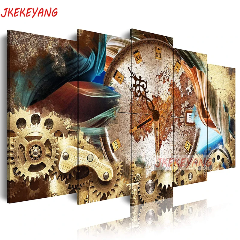 

5pcs 5D Diy Diamond embroidery"Mechanical clock"Cross Stitch full square diamond painting,puzzle,decorations for home Y3631