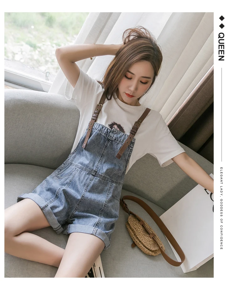 Джинсовые шорты на бретельках Женские летние новые свободные тонкие студенческие нагрудник карман прямые брюки на манжете Женская Корейская одежда брюки Kawaii