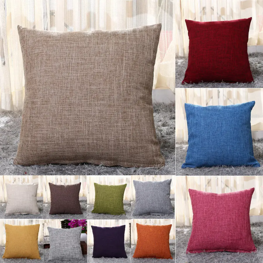 Pillow Case Home Decoration Salon Cushion Cover 50X50 Solid Pillowcase with Zipper Cotton Linen for Sofa Car Chair 45x45 40X40