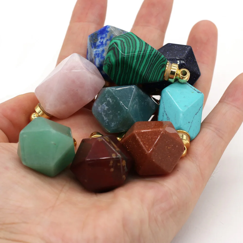 

2021Hot selling Natural Semi-precious Stone Malachite Agate Polygon Perfume Bottle Pendant Making DIY Necklace Earrings Jewelry