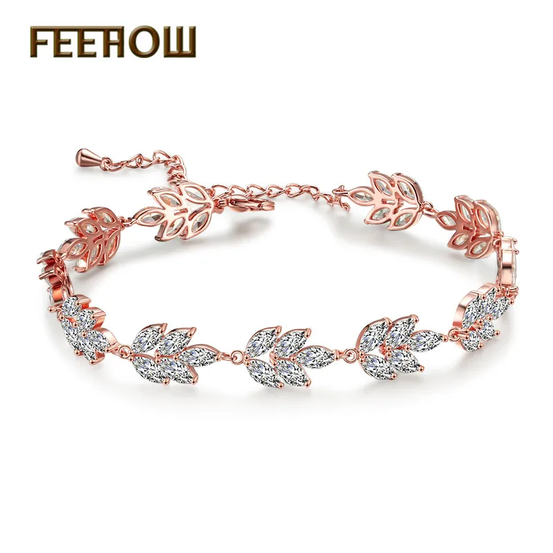 FEEHOW летний дизайн Блестящий CZ цирконий форма листа цепочка браслеты для женщин