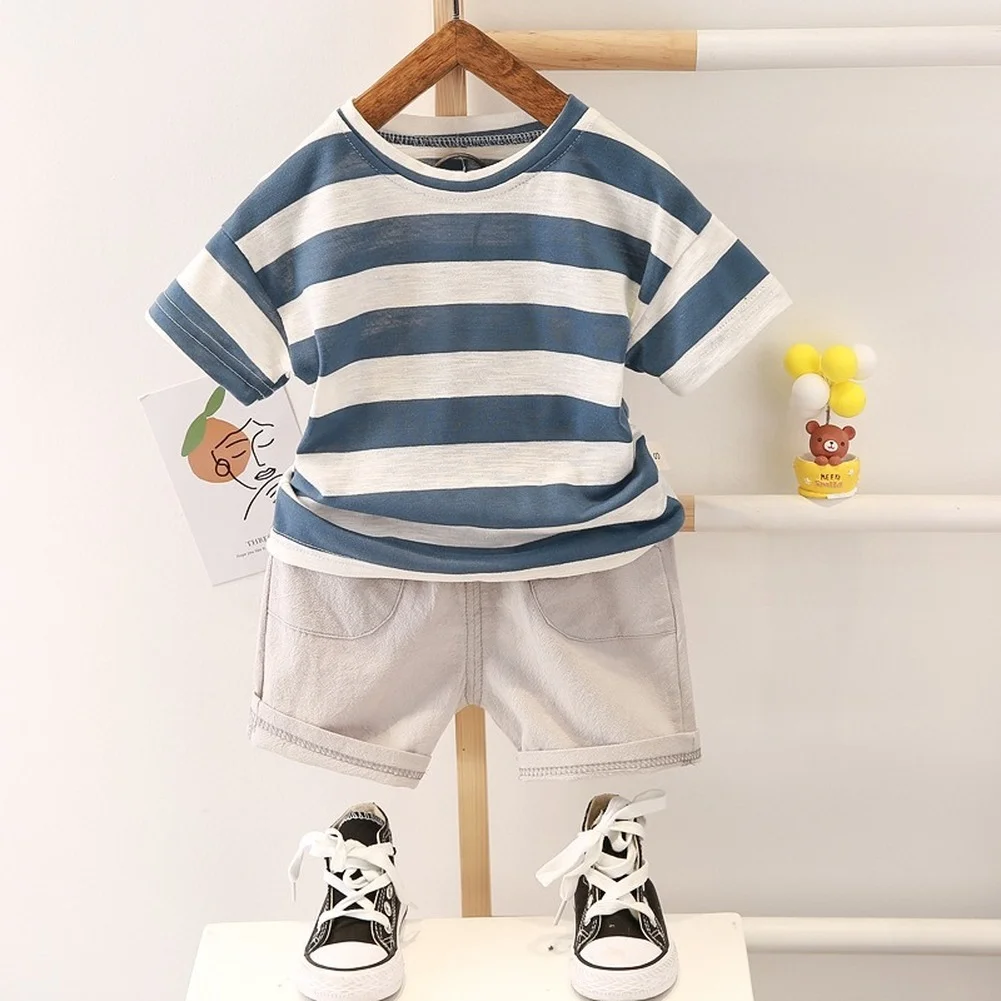 

Children's Clothing Sets 2021 New Summer Stripe Short-sleeved Girls Fashion Clothes Boys Korean Style Two-piece Suit