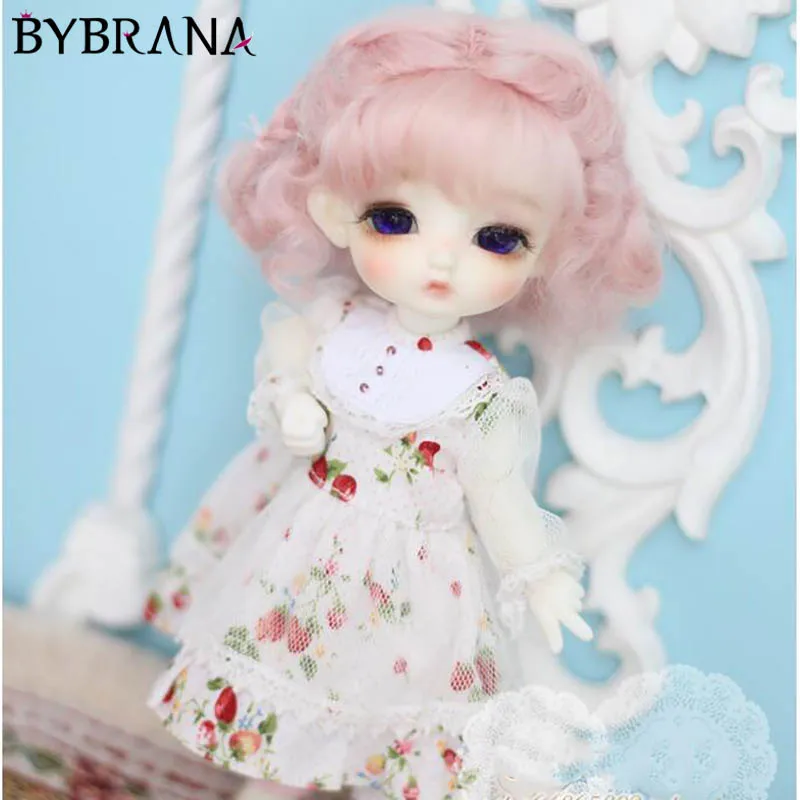Bybrana bjd 1/3 1/4 1/6 1/8 мохер принцессы двойная оплетка короткие кудрявые волосы, розовые, желтые, морковь светильник коричневый пользовательские кукольный парик