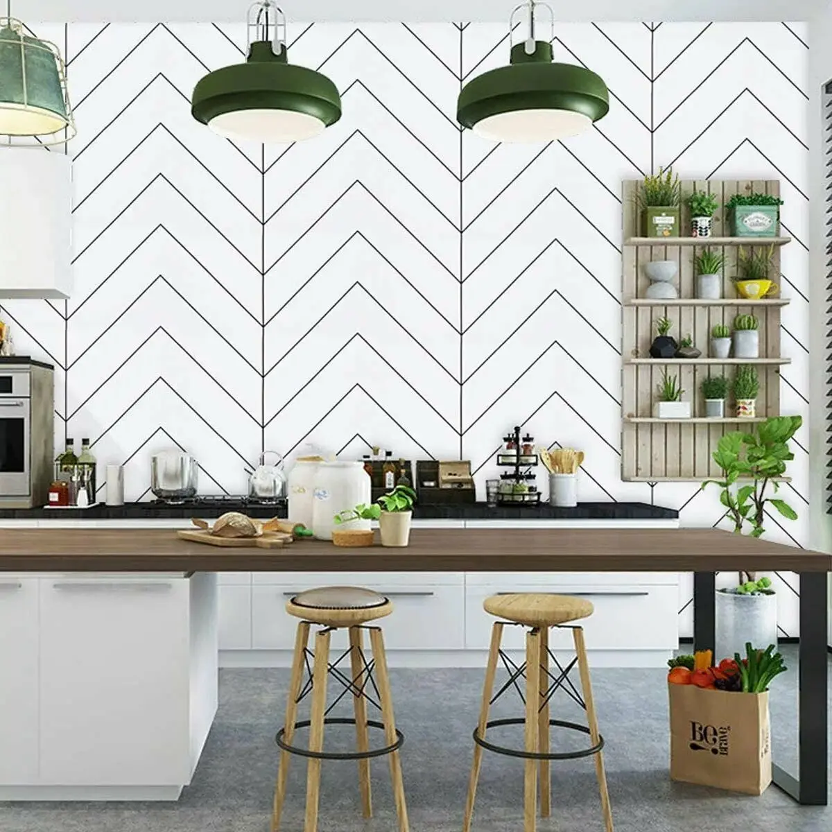 Современная Геометрическая полоса самоклеящаяся бумага для стен белая Черная
