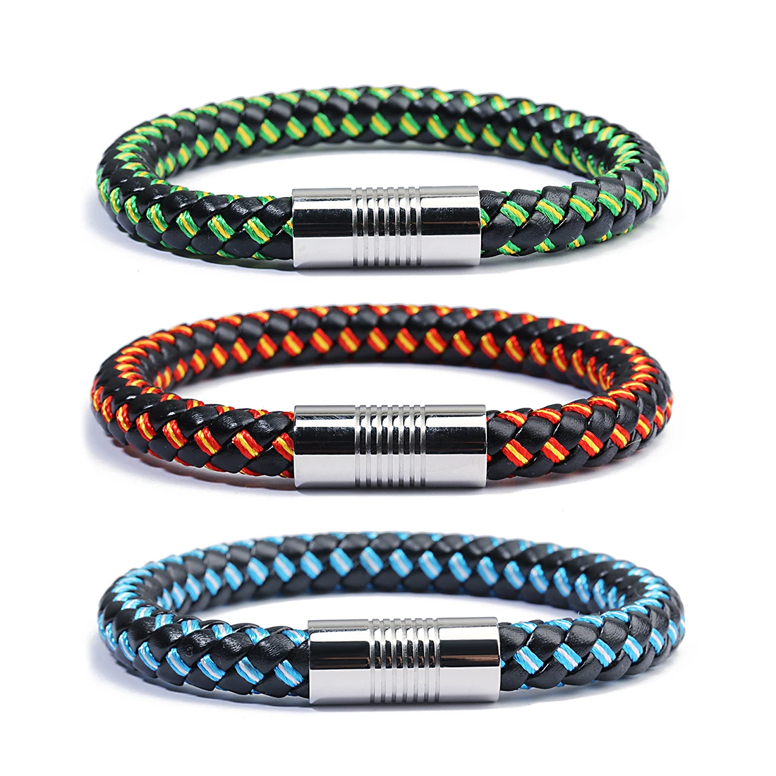 

Hot Sale Country Spain/Russia Flag Rope Leather Bracelet Colorful Magnet Bracelets&Bangles Pulseras Stainless SteelRope leather
