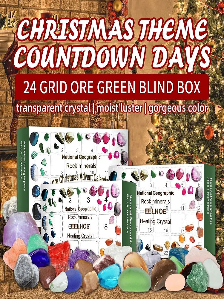 

Ore Christmas Advent Calendar Toy For Kids 24 Days Blind Box Gift Christmas Countdown Toys Crystal Polished Stone Home Decor