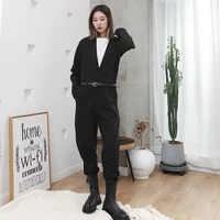 ladies one piece trousers spring and autumn classic dark suit collar slim high waist casual versatile loose oversized trousers