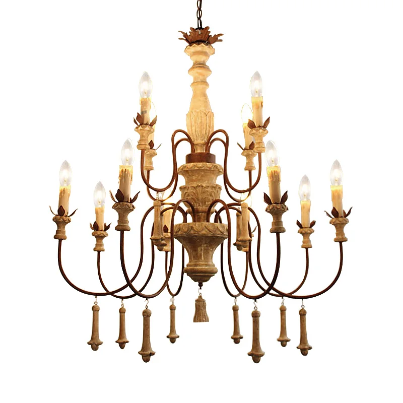 Американский деревенский сельский люстра из дерева и железа для гостиной