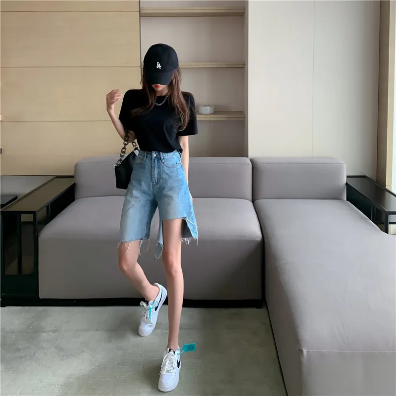 

Denim Shorts Women High Waist Plus Size Chic Tassel Denim Shorts Irregular Sexy Casual Streetwear Straight Shorts Jeans Summer