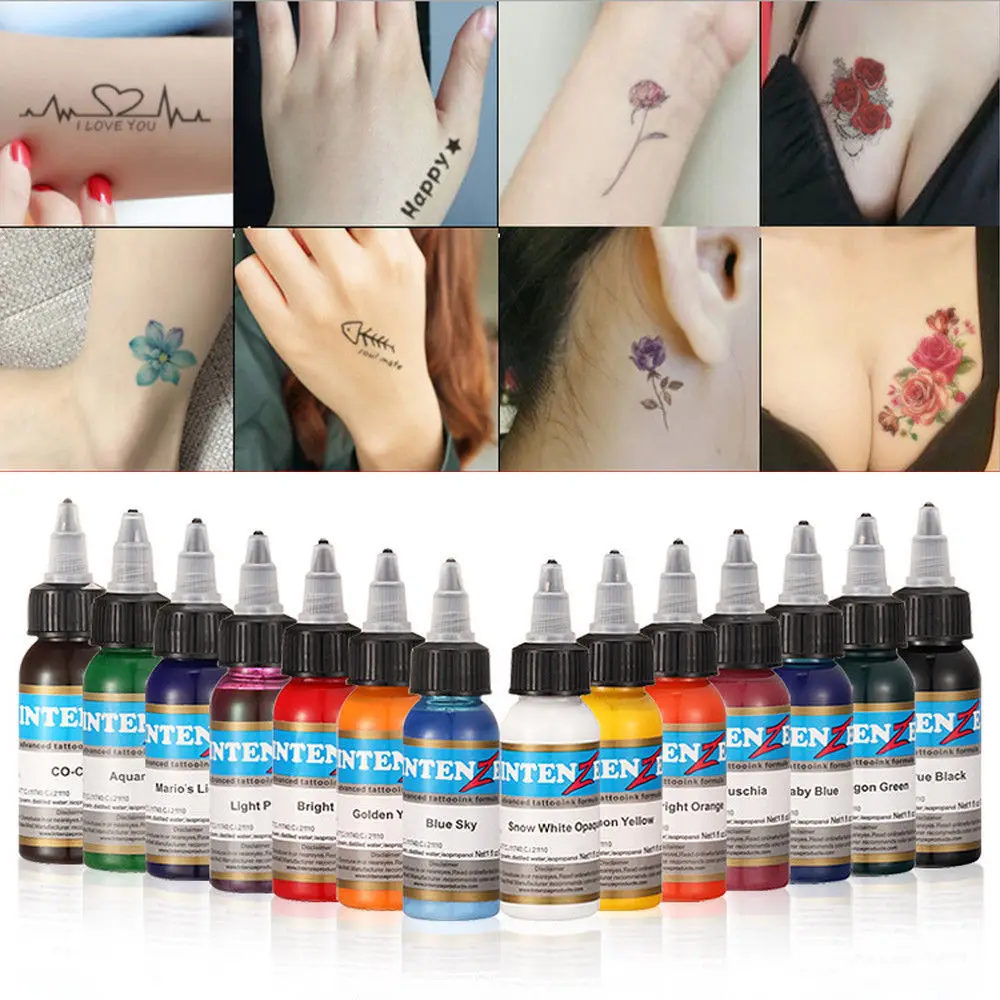 

14 pieces / set of permanent paint set black 1 ounce 30 ml / bottle permanent tattoo colors body painted with brown tattoo paint