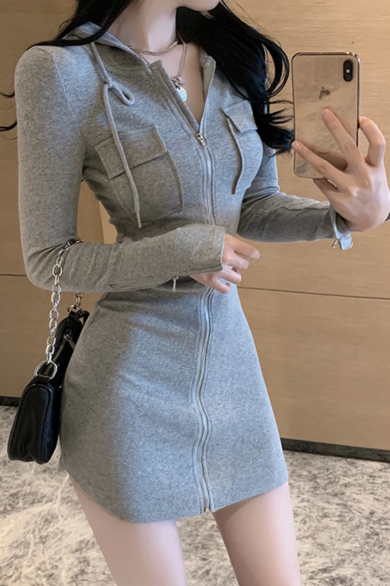 

XUXI Women's Tight Long Sleeve Skirt, Women's Hoodie And Zipper Mini Skirt, Autumn, 2021, Ykv1