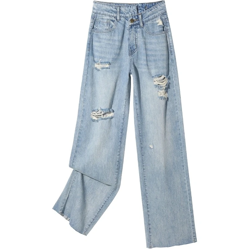 

ZHISILAO Vintage Boyfriend High Waist Ripped Jeans Women Plus Size Hole Straight Wide Leg Denim Pants 2021 Mom Jeans Streetwear