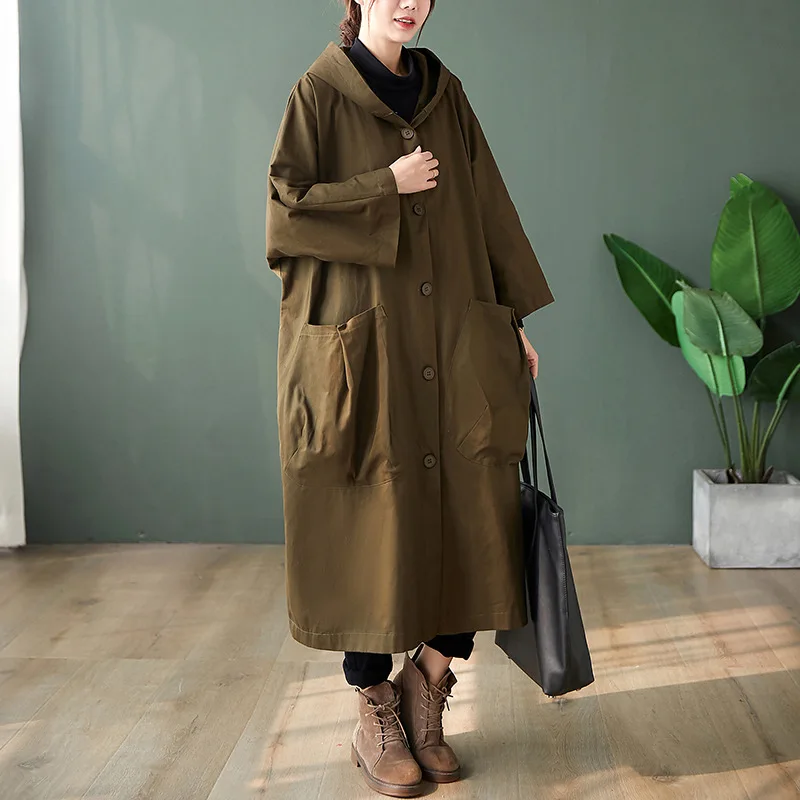 

New Khaki Large Windbreaker Fat Mm Spring and Autumn Female Small Loose Medium Long Coat Casual Loose Women's Windbreaker