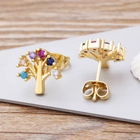 nidin hot sale 28 styles fashion rainbow hamsa copper cz tree of life stud earrings for women girl colorful jewelry party gift