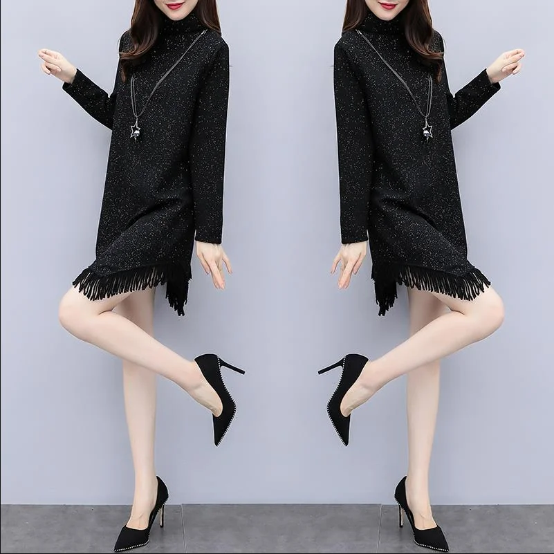 Недорогое красивое размера плюс женская одежда Удобная черное кружевное платье