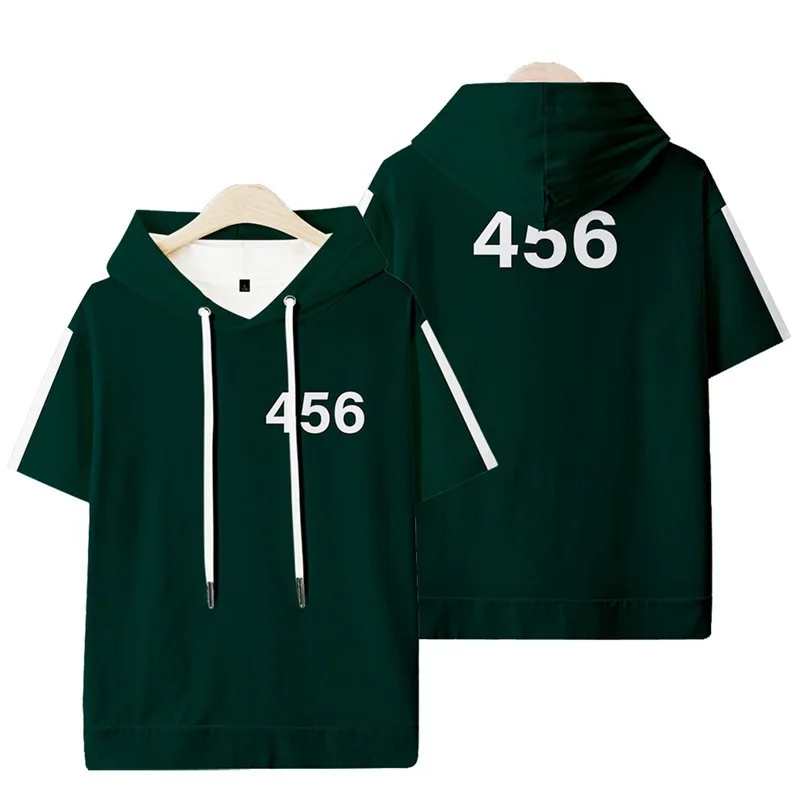 

Squid Game Same Paragraph Hooded Tshirt Summer Short Sleeve Women Men's Tshirt 2021 Korean Tv Series Role Suit Fashion Clothes