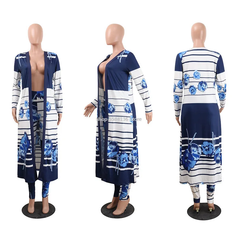 Женский комплект из 2 предметов: длинный кардиган с цветочным принтом и брюки