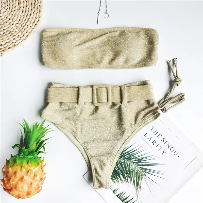 

Sexy Bandeau High Waist Bikini Set 2020 Summer Swimwear Women Swimsuit High Leg Bikini Swimming for Bathing Suit Woman Swimsuits
