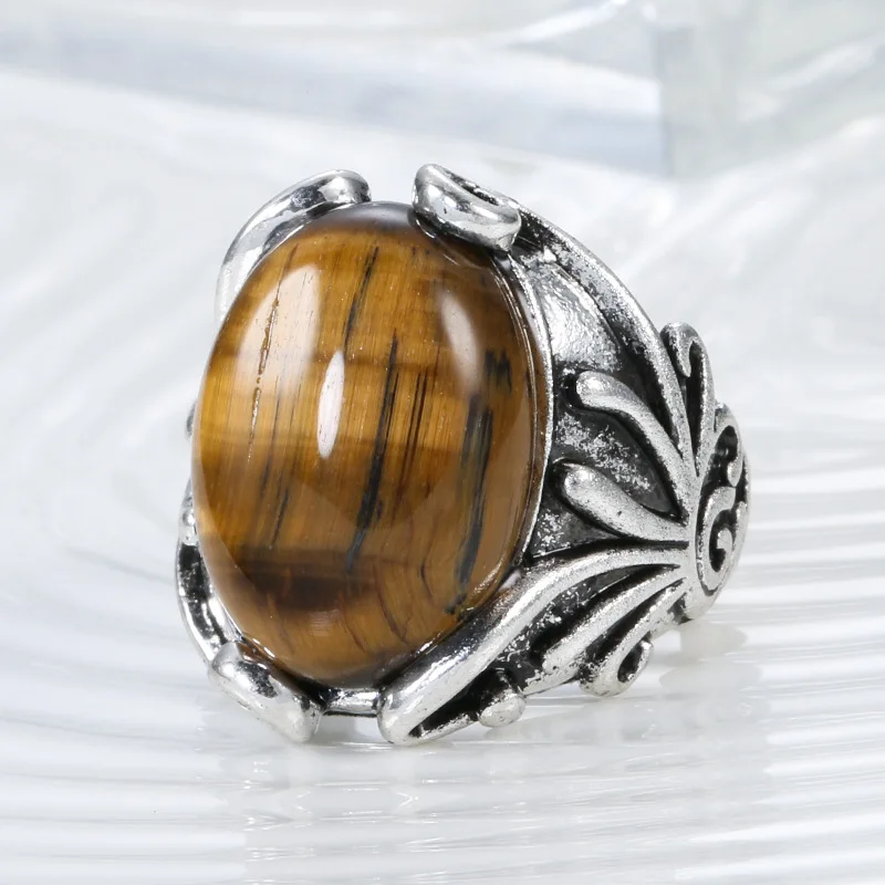 

Vintage Antiques Silver Plated Natural Tiger Eye Stone Ring Men's Wedding Ring Anniversary Jewelry Gifts Collection Jewelry