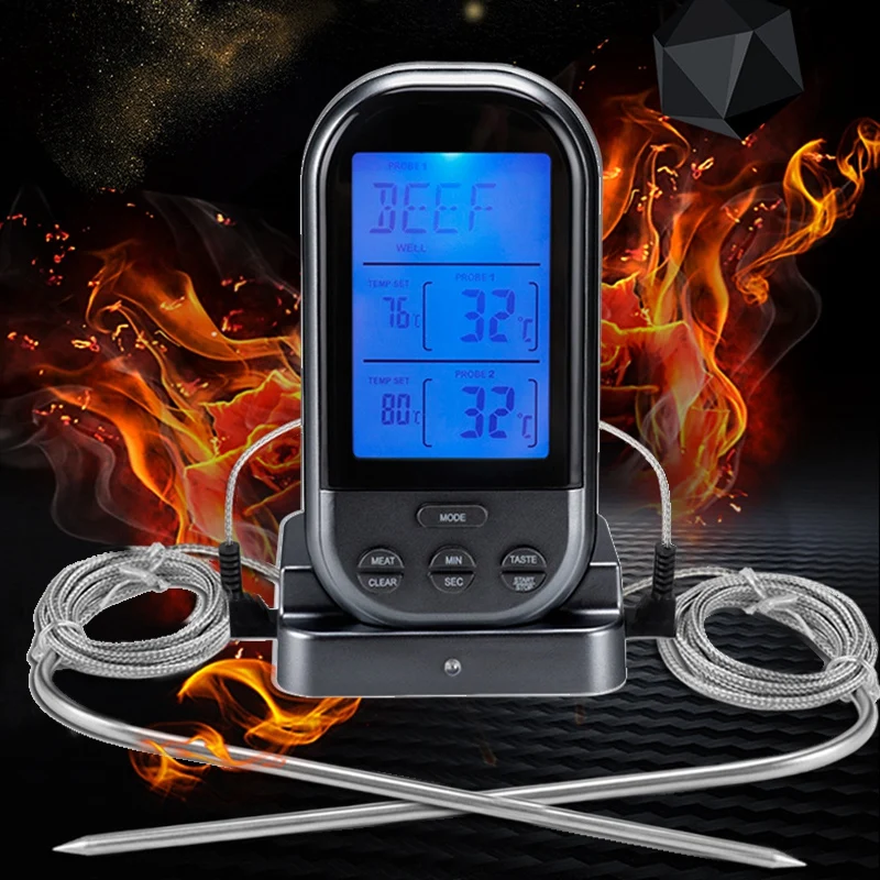 

Wireless Digital Cooking Food Meat Thermometer with Oven Probe for Oven Dual Probes for Kitchen Smoker Grill BBQ Black
