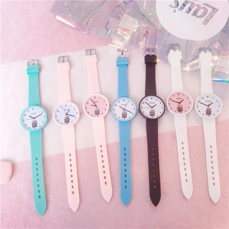 Часы наручные женские кварцевые с силиконовым ремешком милые Мультяшные
