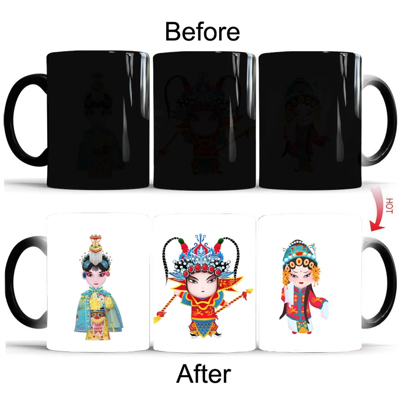 

Креативная кружка с рисунком Пекинской оперы, чашка с изменением температуры, кружки с изменением цвета, Термочувствительная чашка, кружка ...