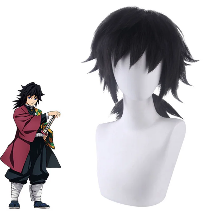 

Demon Slayer Kimetsu no Yaiba Tomioka Giyuu Nature Black Heat Resistant Cosplay Costume Wigs + Wig Cap