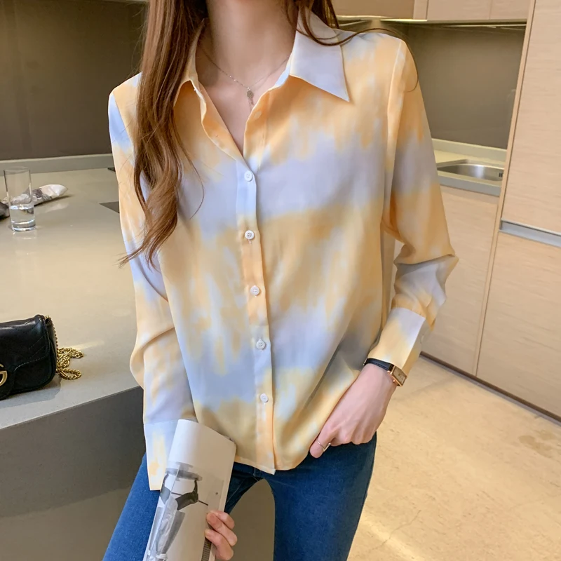 

Autumn Long Sleeve Shirt Women Color Patchwork Chiffon Women Blouse Turn-down Collar Cardigan Office Blouses Woman Clothes 11372