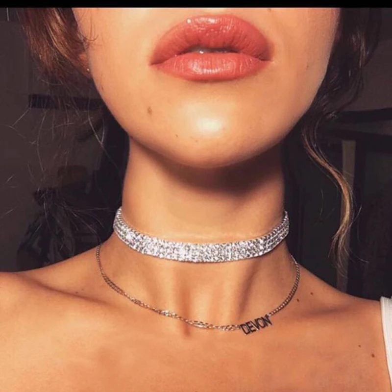 

Fashion Crystal Choker Necklace for Women Wedding Stretch Rhinestone Statement Necklace Accessories Jewelry