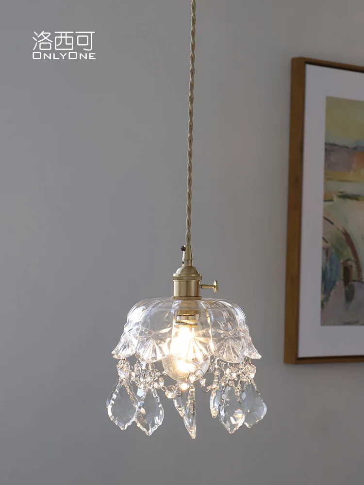 

Brass glass engraving retro small chandelier restaurant bar bedroom bedside single head lamp