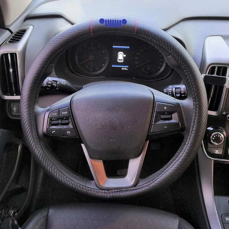 

For Jeep Wrangler Compass Renegade Rubicon Car Carbon Fiber Leather Steering Wheel Covers Steering Wheel Cover Car Accessories