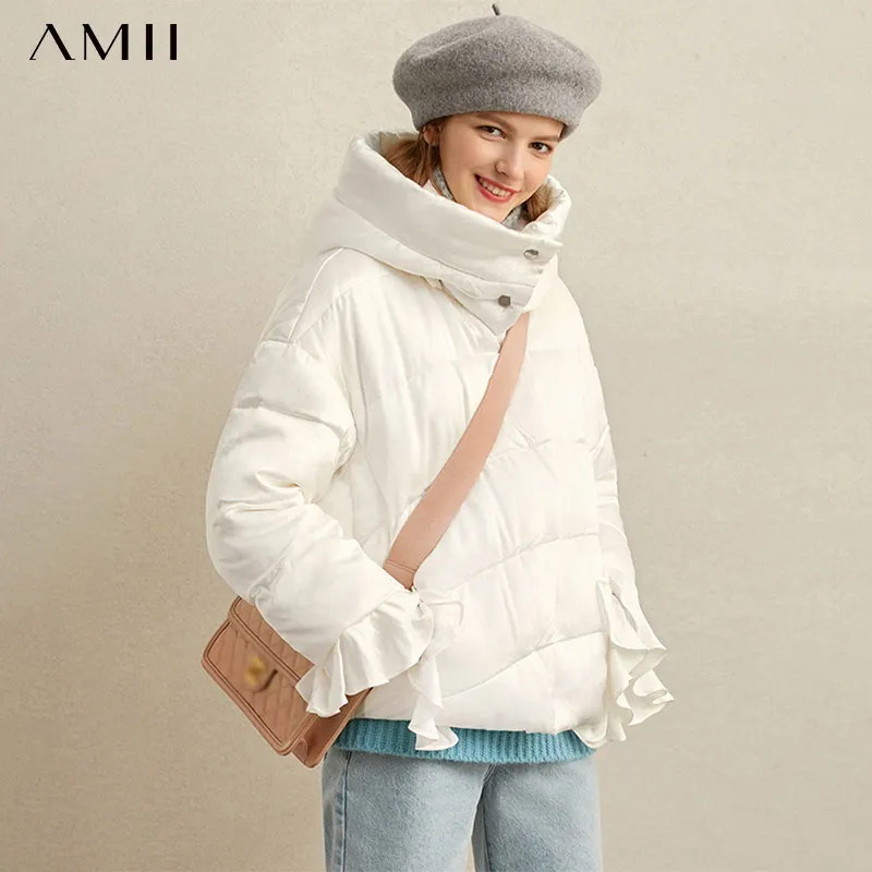 

Amii Women Winter Duck Down Coat Winter Causal Solid White Patchwork Thick Hooded Short Down Jacket 11840225