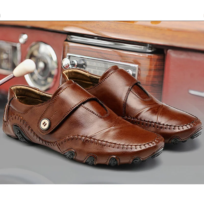 Лоферы мужские из натуральной кожи мягкая повседневная обувь для вождения бычья