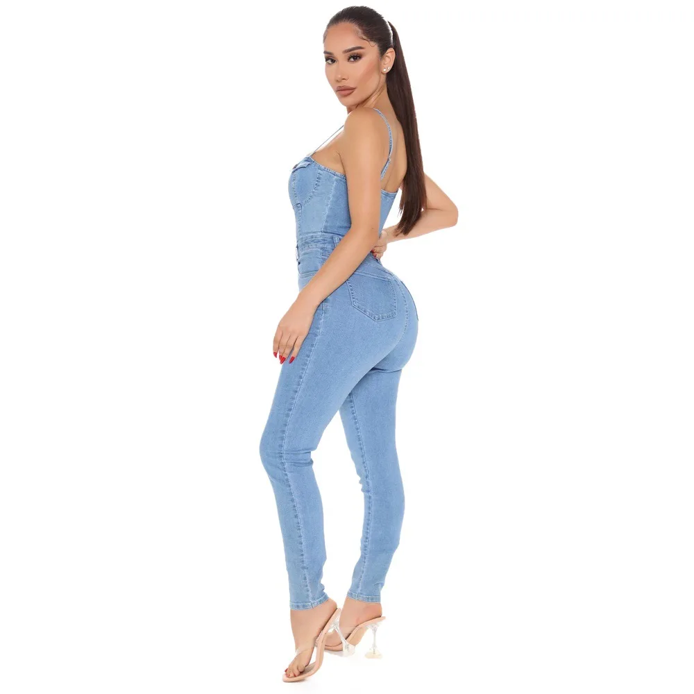 

FNOCE Cross-border Foreign Trade Women's casual Fashion Sexy Out Of The Street Women's suspenders Denim Jumpsuit Summer