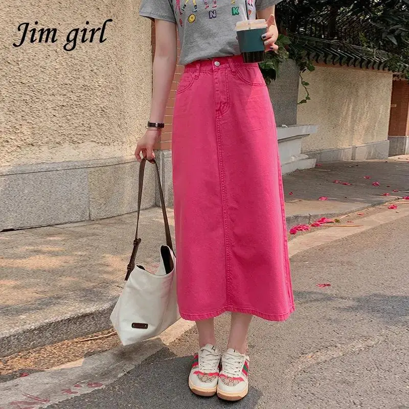 

Женская длинная джинсовая юбка, повседневная прямая юбка-карандаш в стиле Харадзюку, с Боковым Разрезом и высокой талией, в стиле панк, Y2K, на...