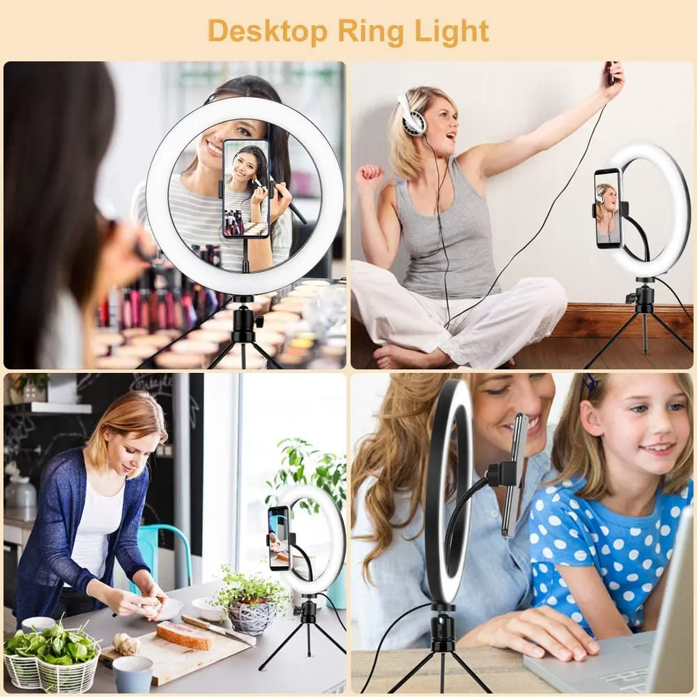 

LED Selfie Ring Light with Tripod Stand Round Fill light Ring Lamp Photography Lighting Profissional Bluetooth Remote YouTube